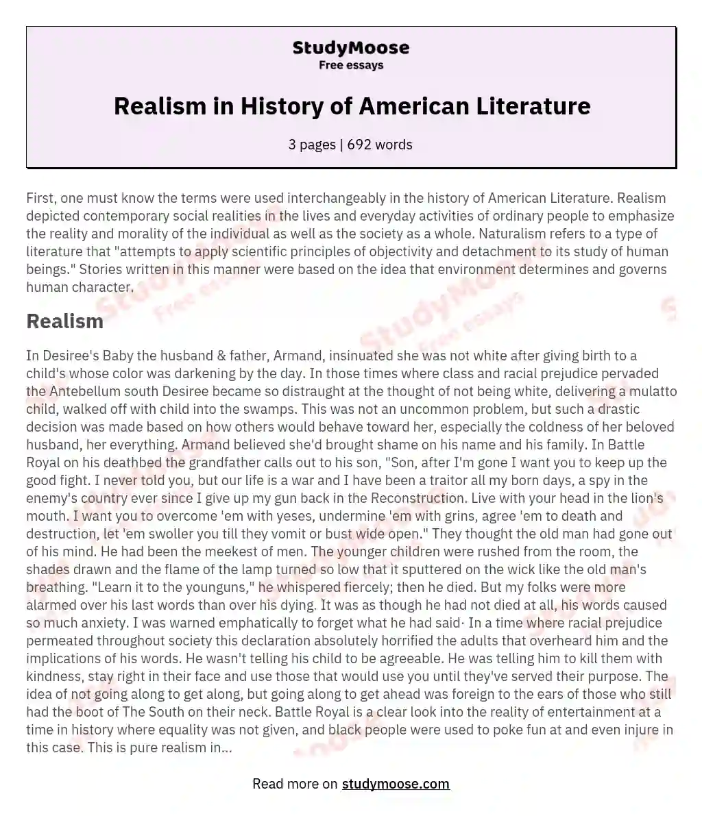 Realism in History of American Literature essay
