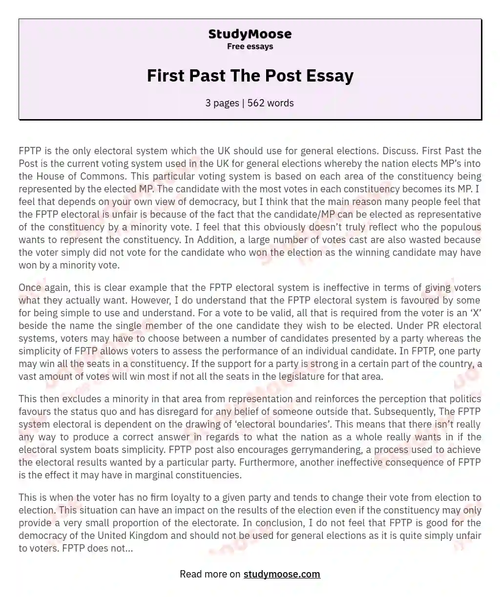 First Past The Post Essay essay