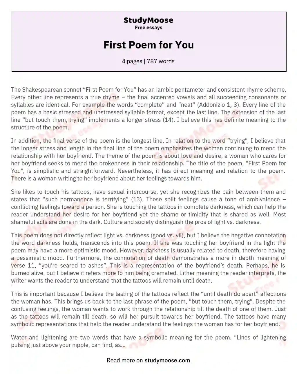 First Poem for You essay