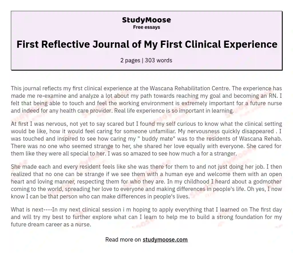 First Reflective Journal of My First Clinical Experience
