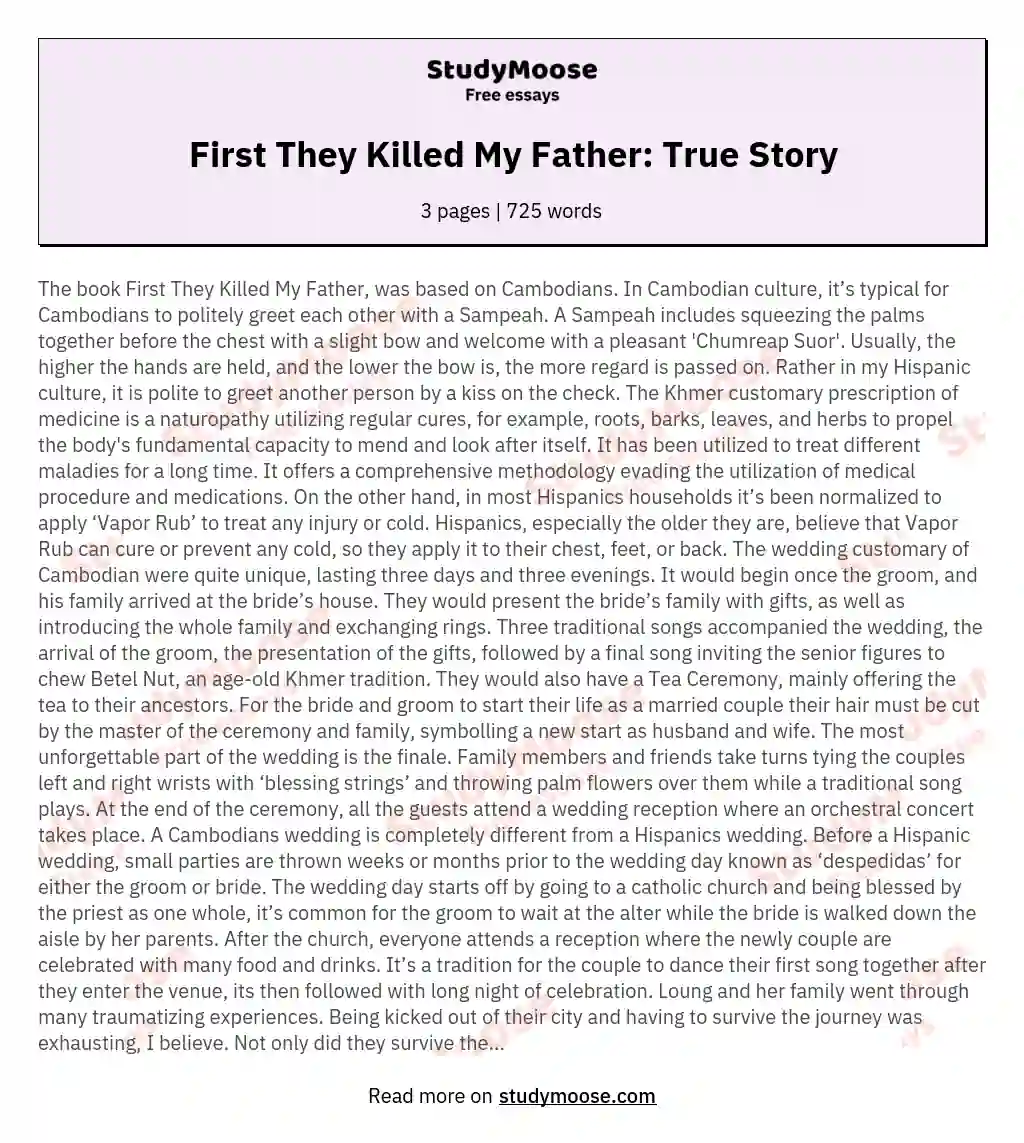 First They Killed My Father: True Story essay