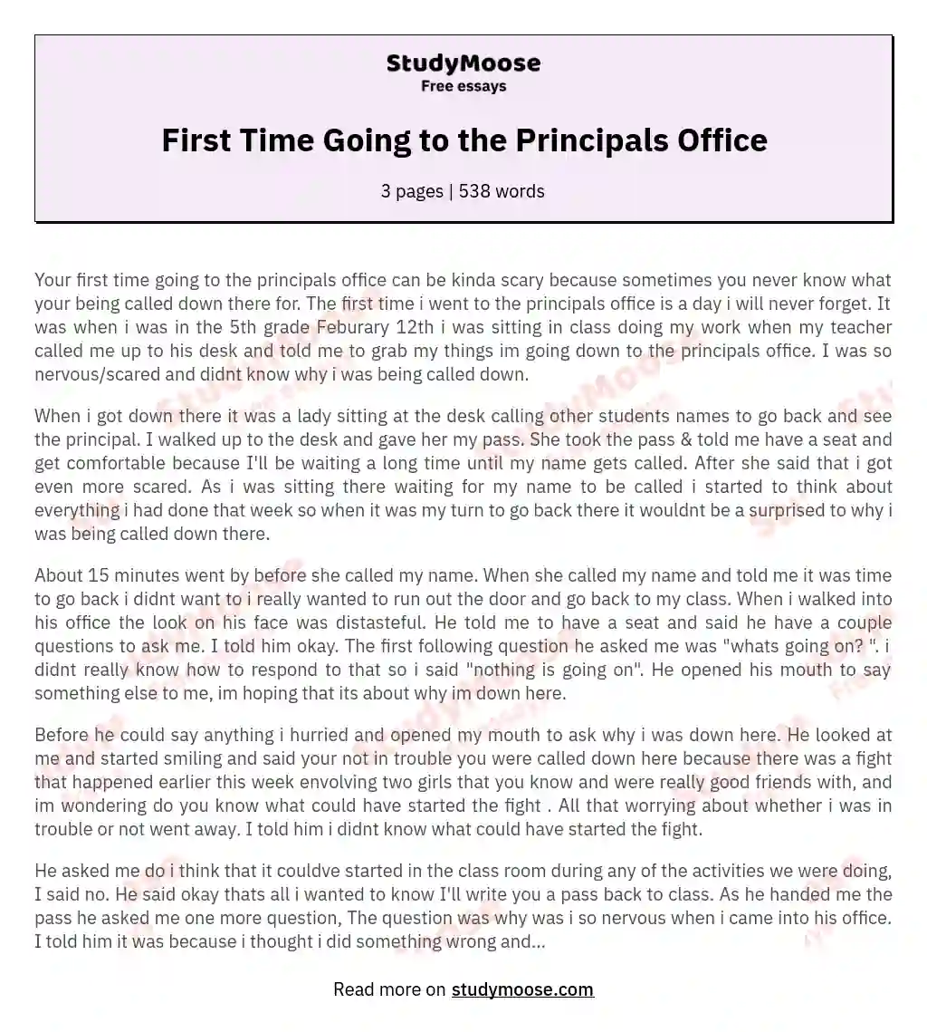 First Time Going to the Principals Office