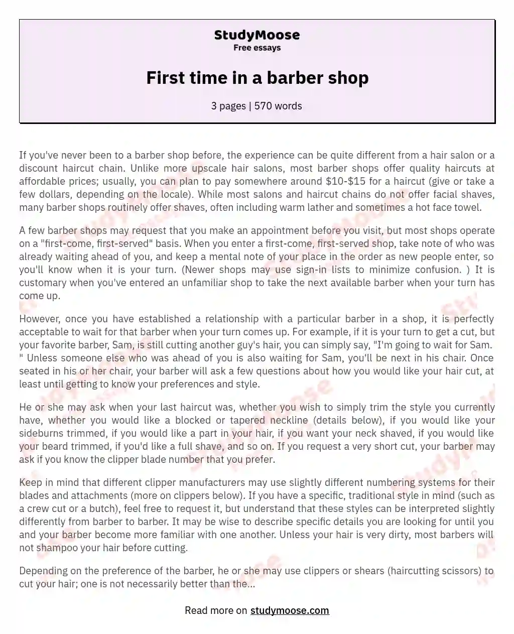 First time in a barber shop essay