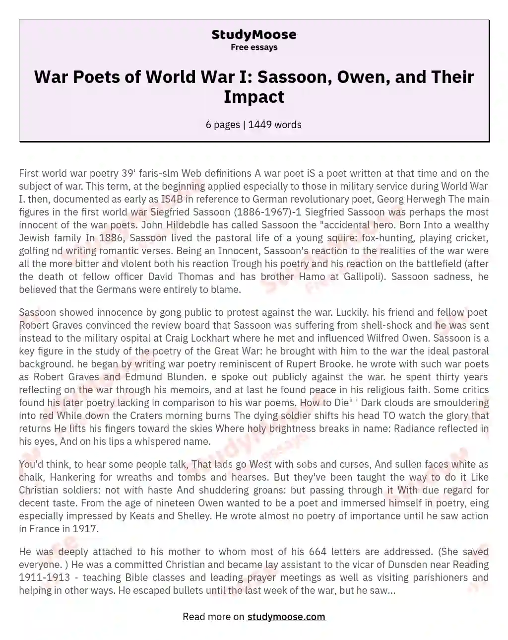 essay about war poets