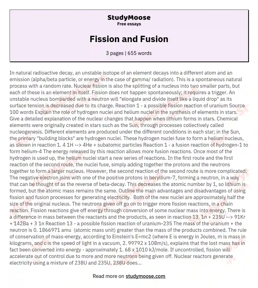 Fission and Fusion essay