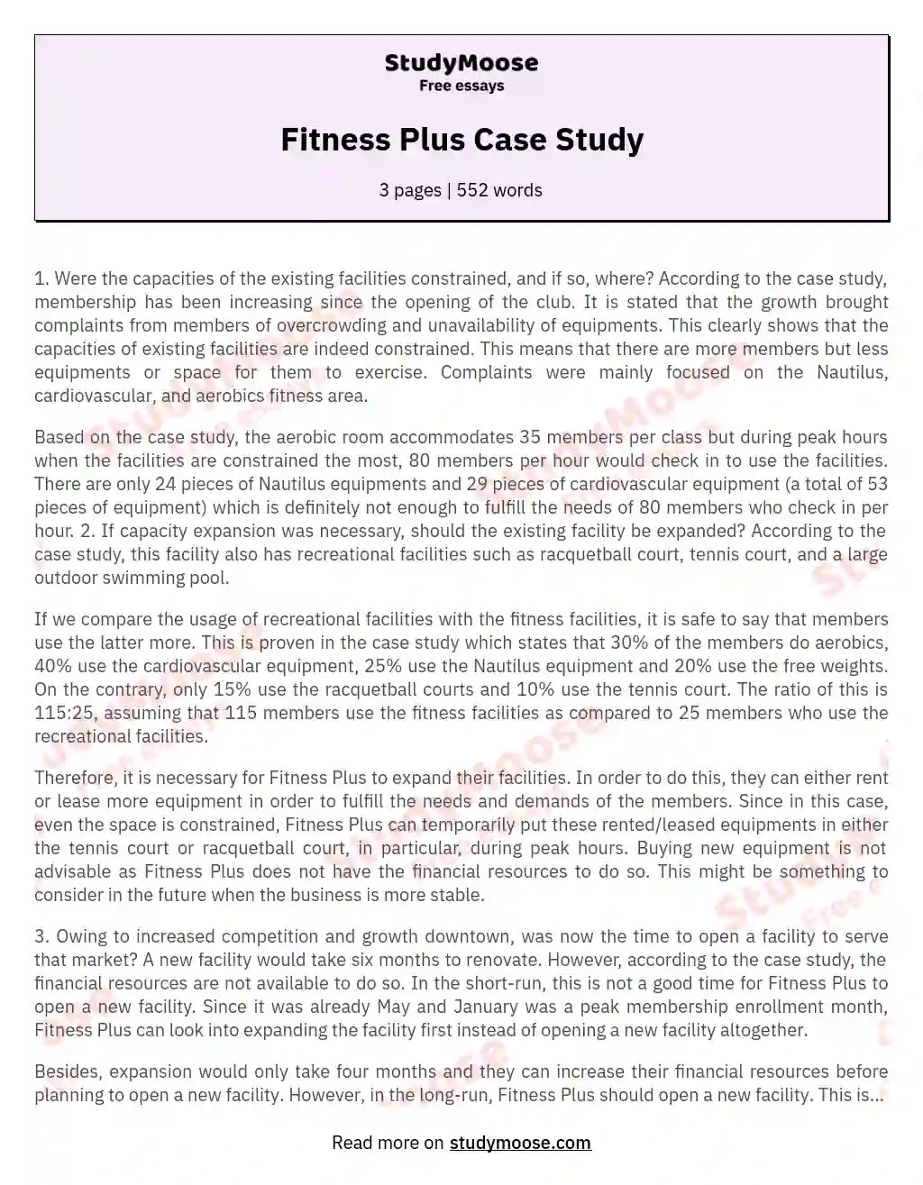 Fitness Plus Case Study essay