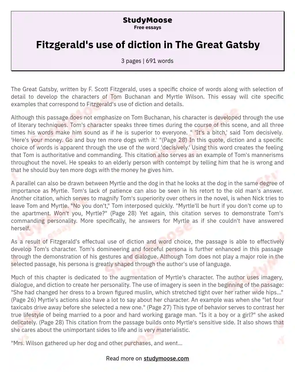 Fitzgerald's use of diction in The Great Gatsby