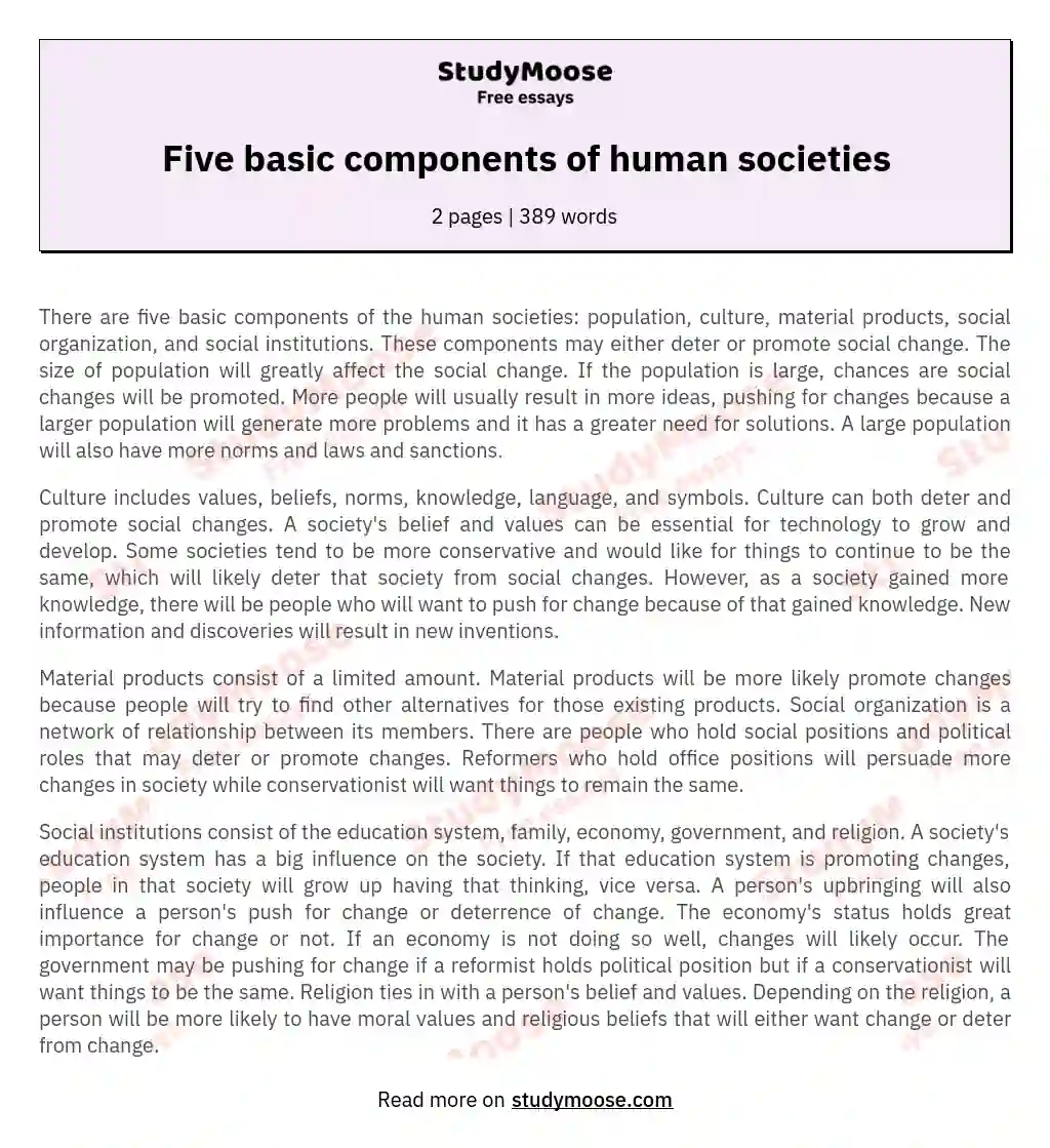 Five basic components of human societies essay