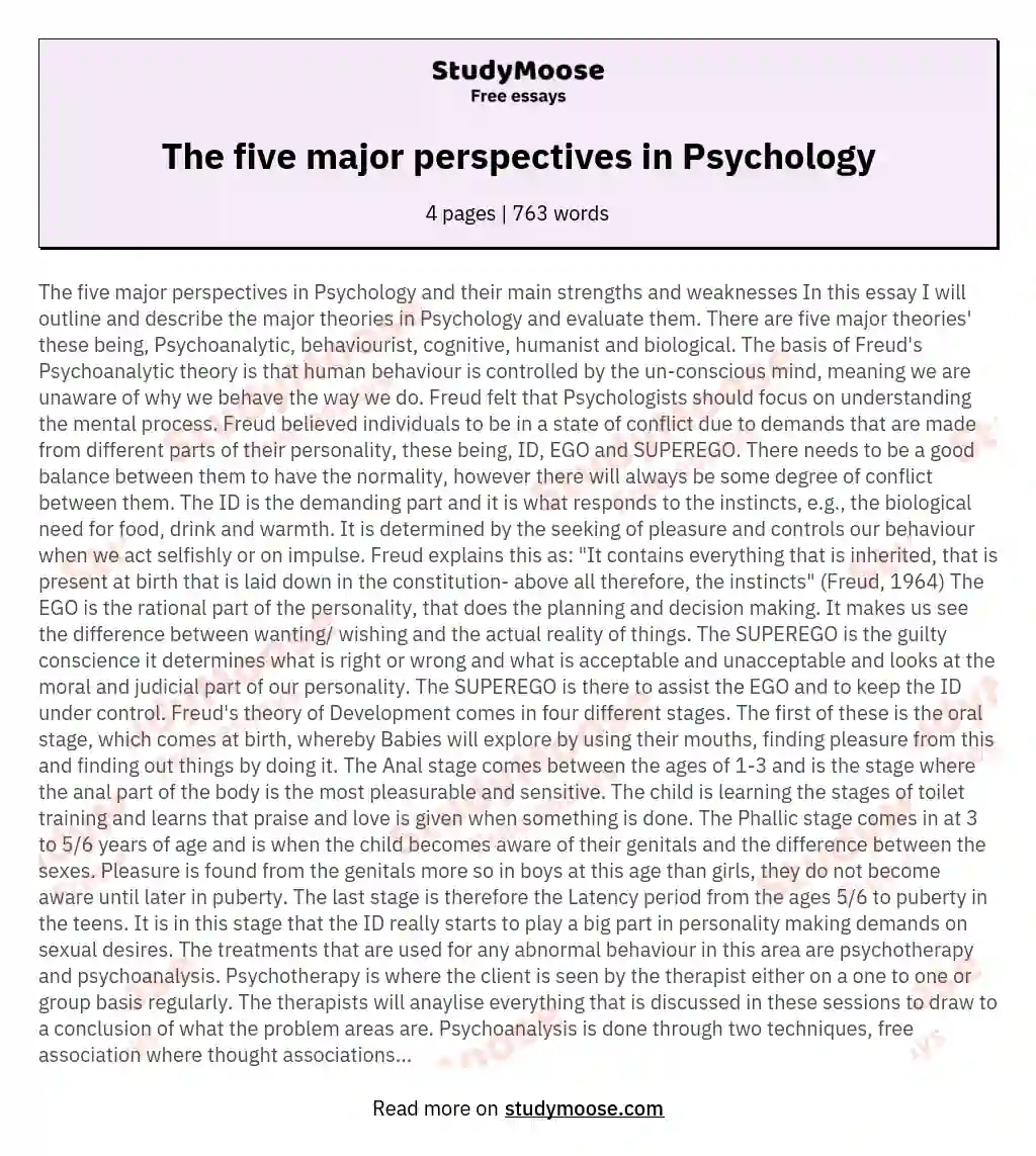 The five major perspectives in Psychology essay
