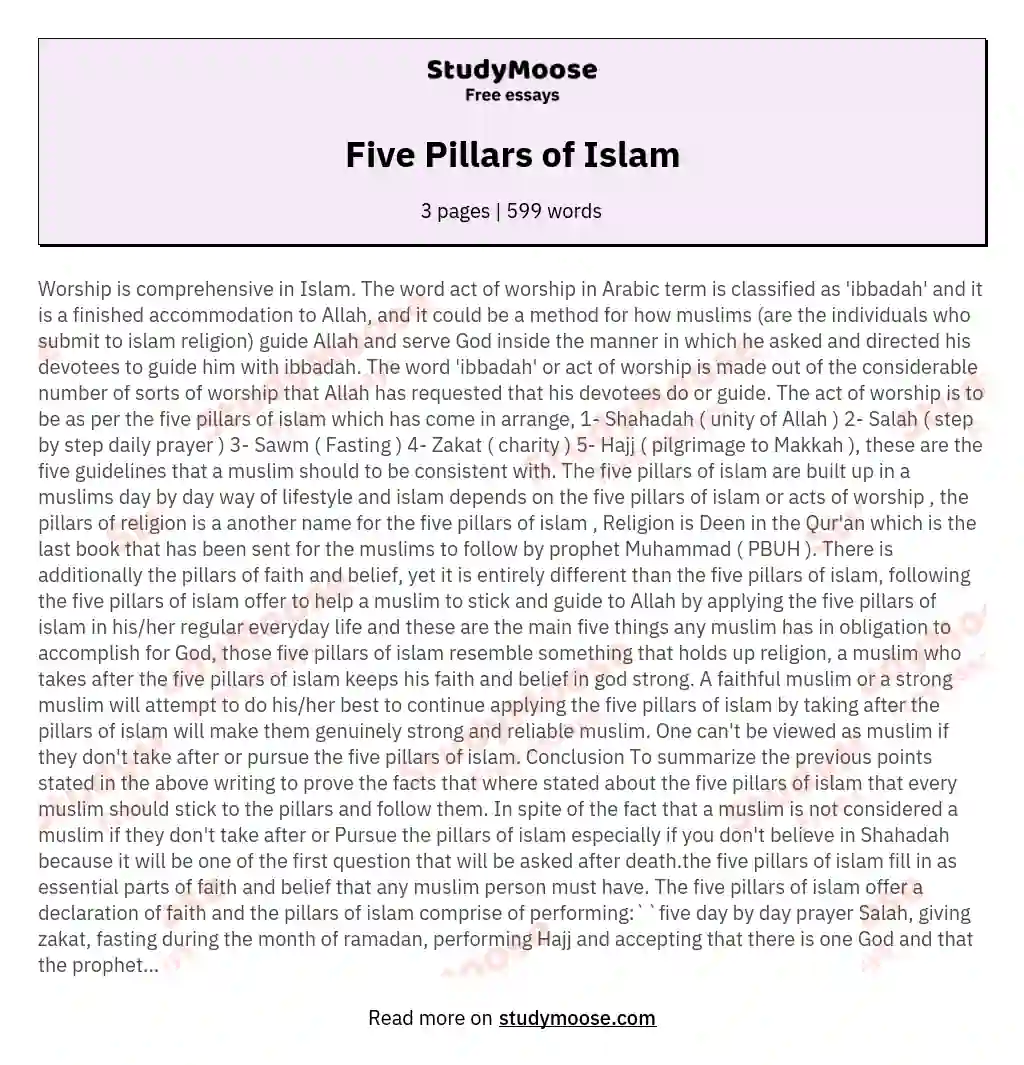 five pillars of islam essay in english