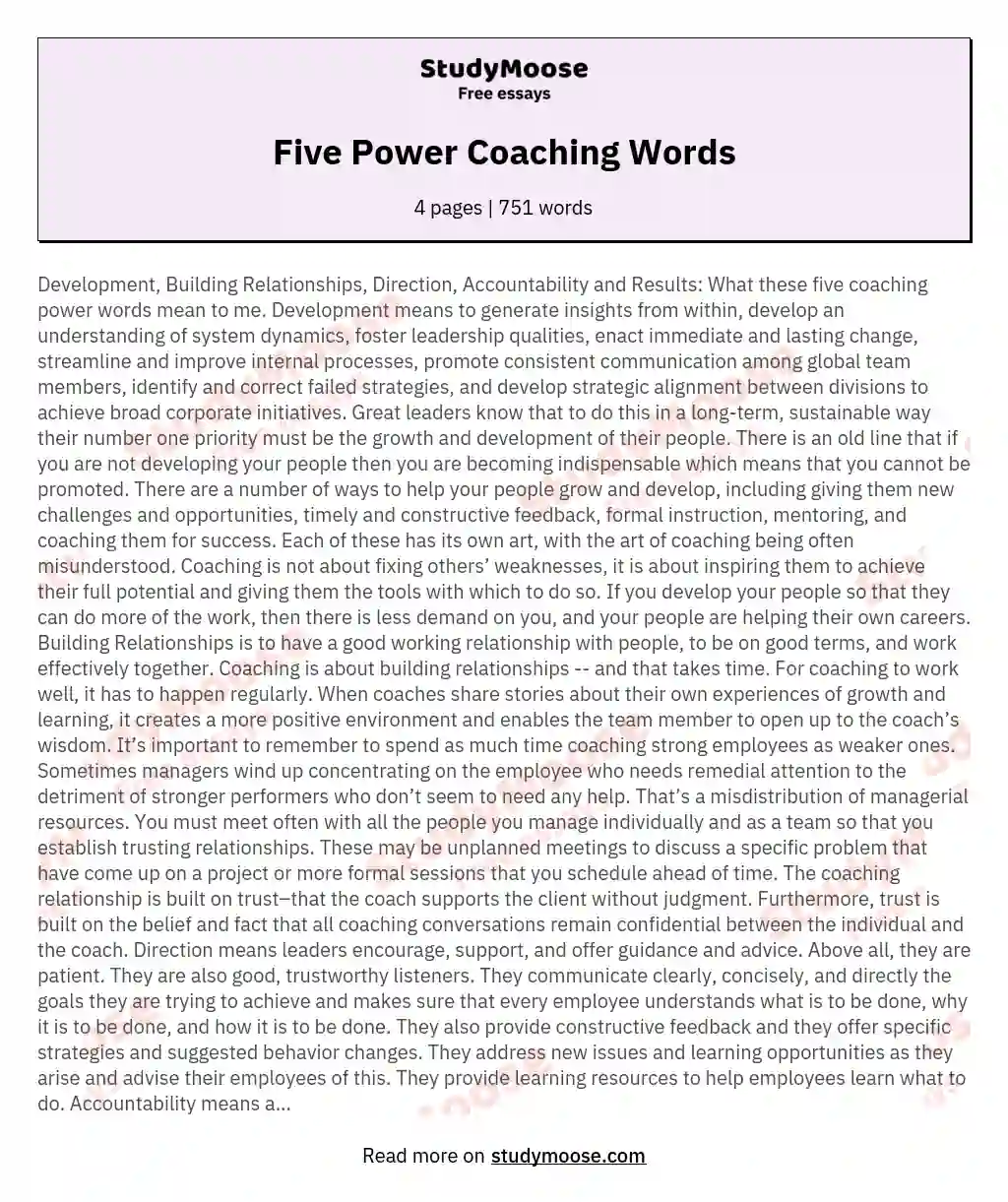 Five Power Coaching Words essay