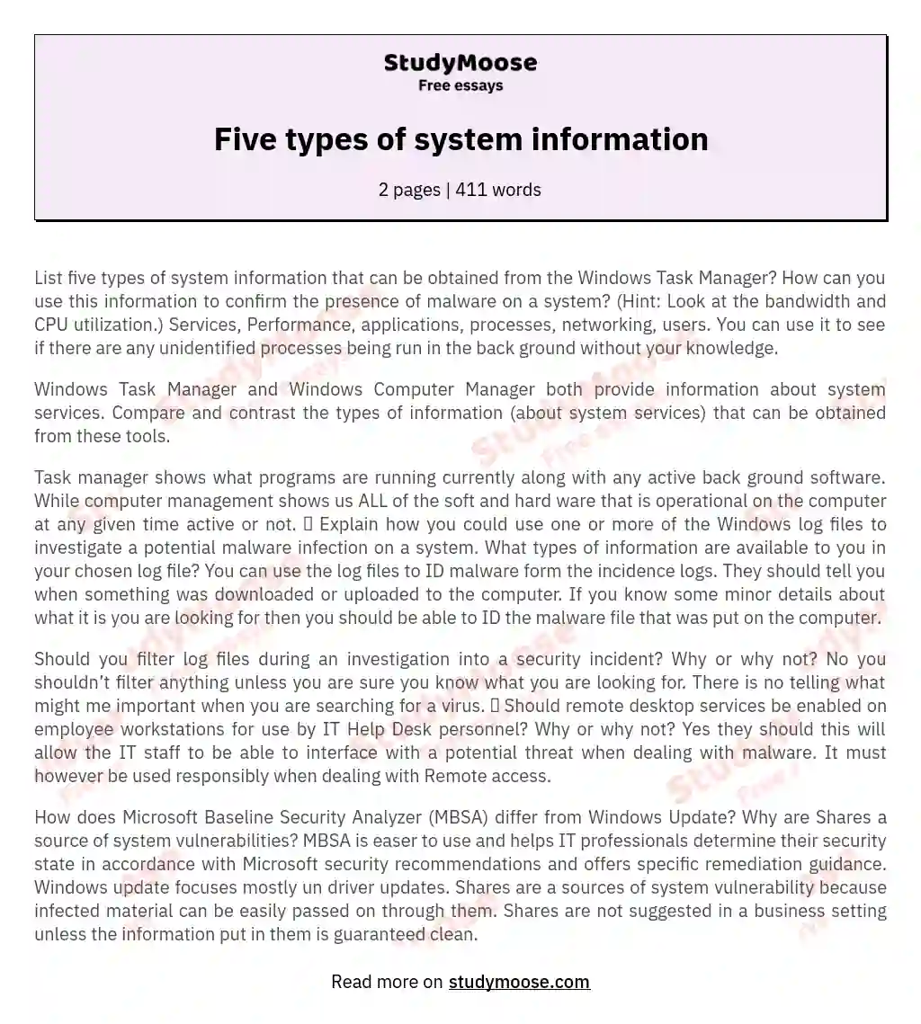 Five types of system information essay