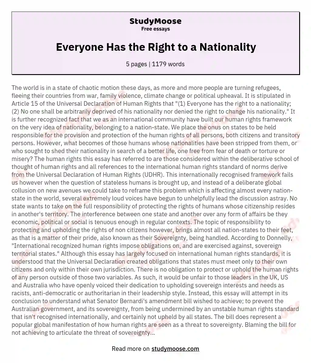 Everyone Has the Right to a Nationality essay
