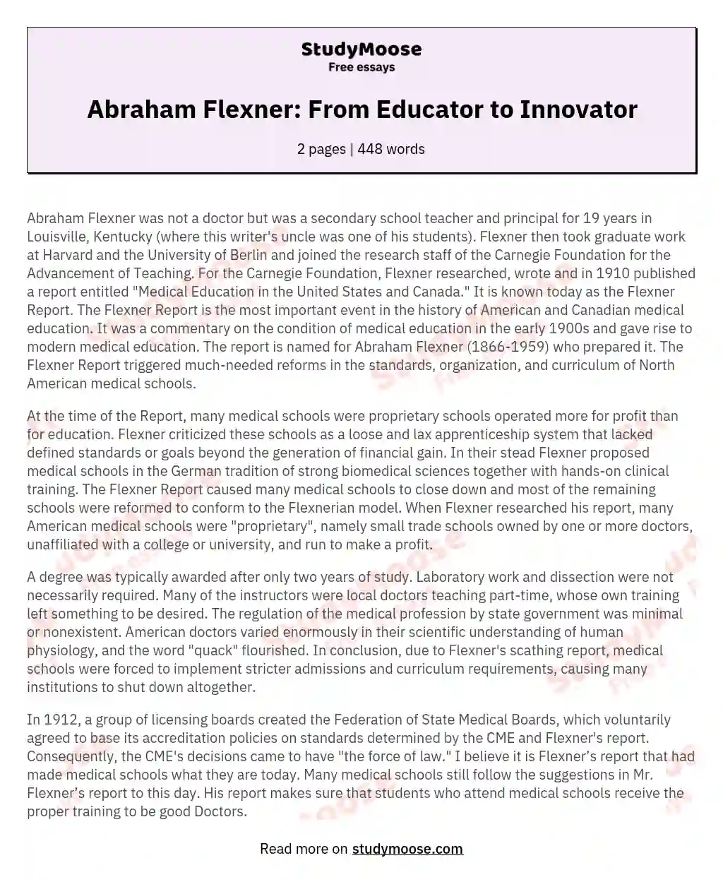 Abraham Flexner: From Educator to Innovator essay