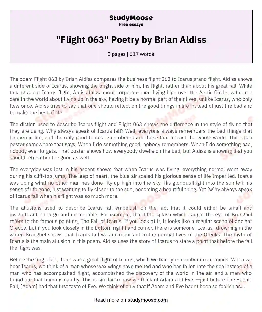 "Flight 063" Poetry by Brian Aldiss essay