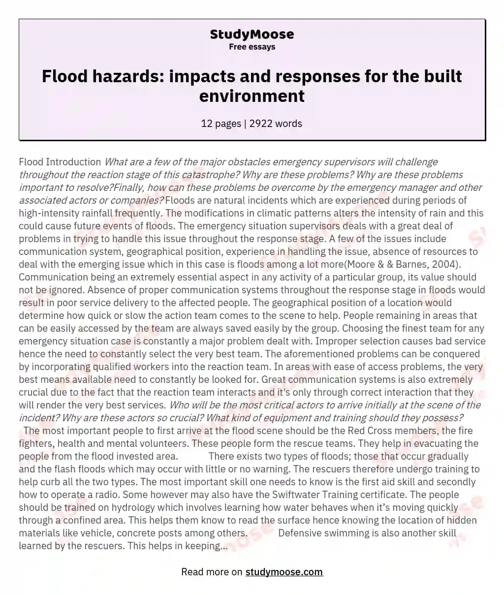 Flood hazards: impacts and responses for the built environment