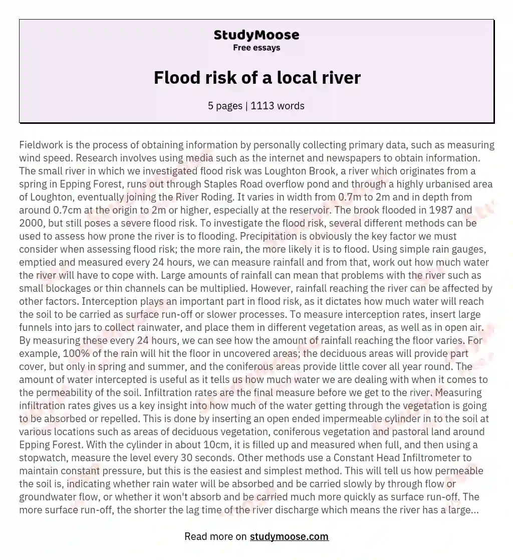 Flood risk of a local river essay