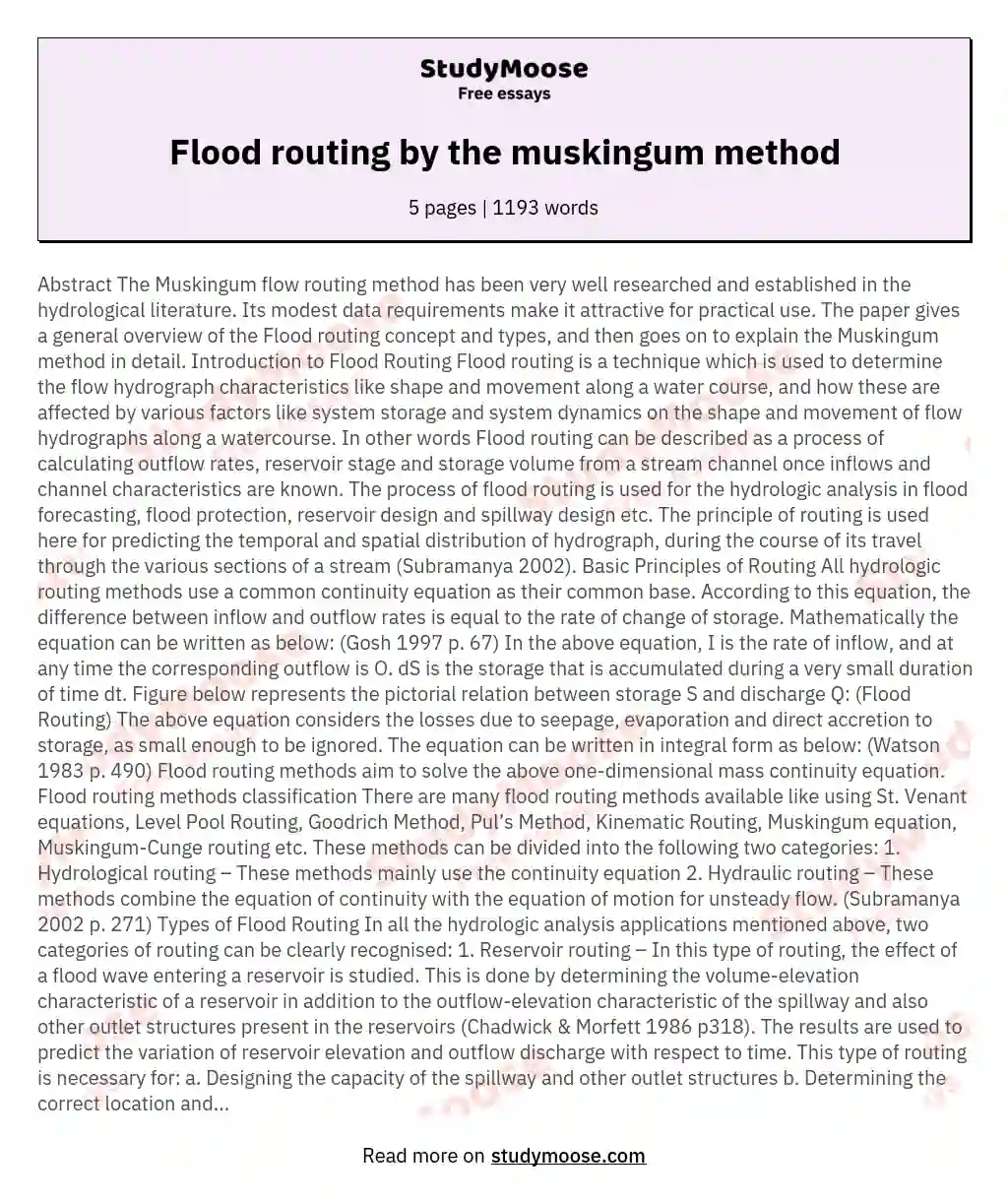 Flood routing by the muskingum method essay