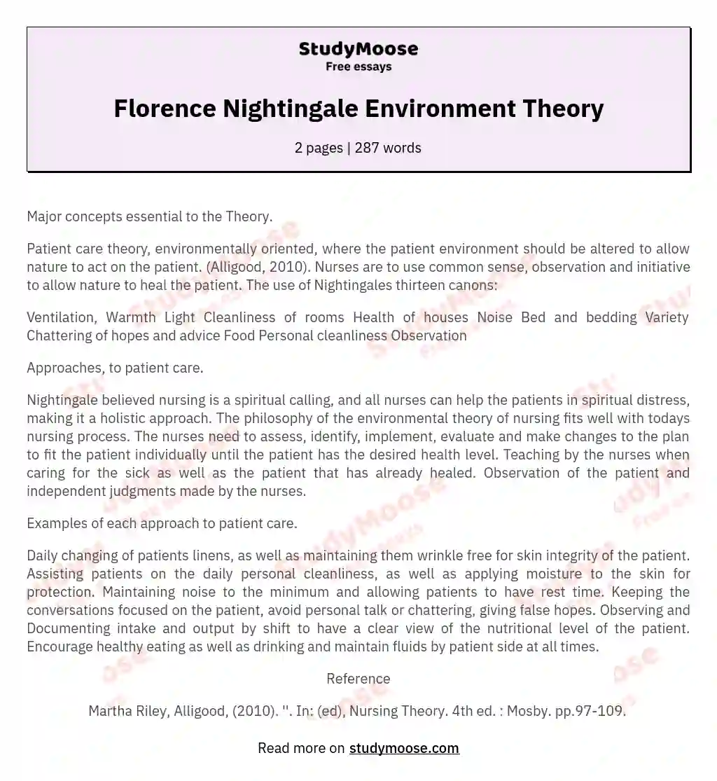 Florence Nightingale Environment Theory