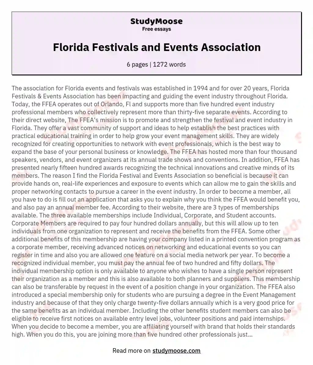 Florida Festivals and Events Association essay