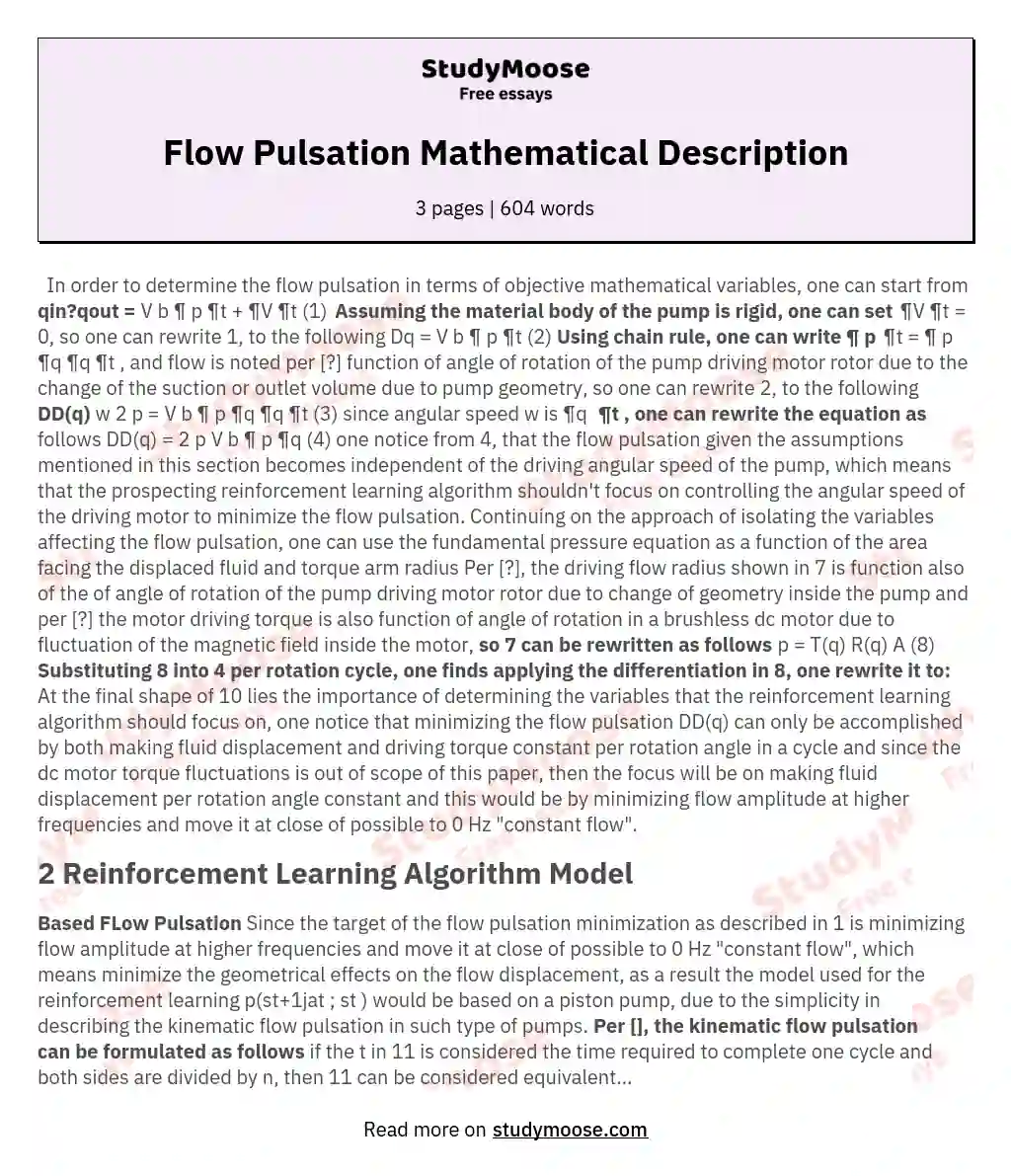 Flow Pulsation Mathematical Description essay