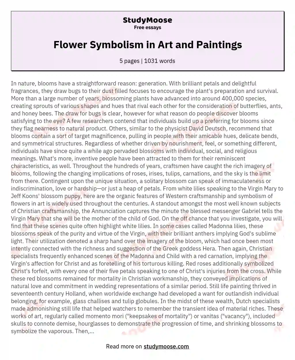 Flower Symbolism in Art and Paintings essay