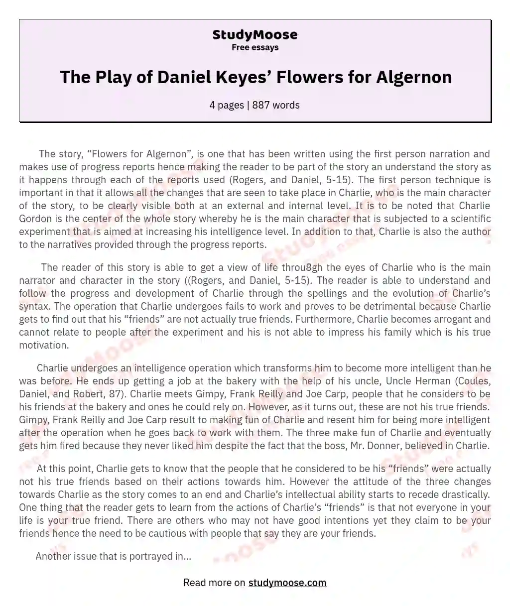 The Play of Daniel Keyes’ Flowers for Algernon