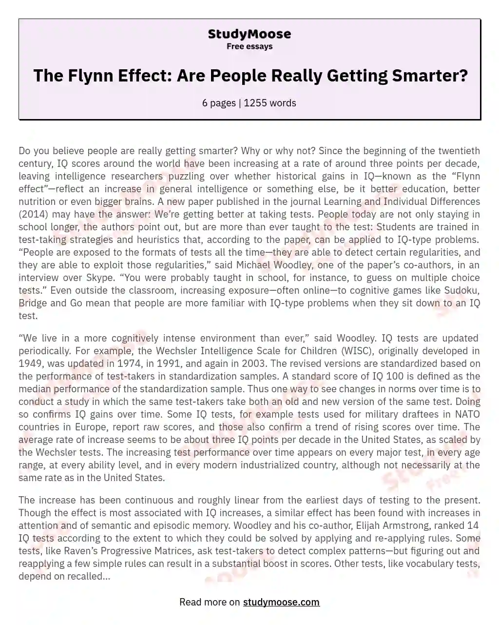 The Flynn Effect: IQ Scores and Evolving Intelligence essay
