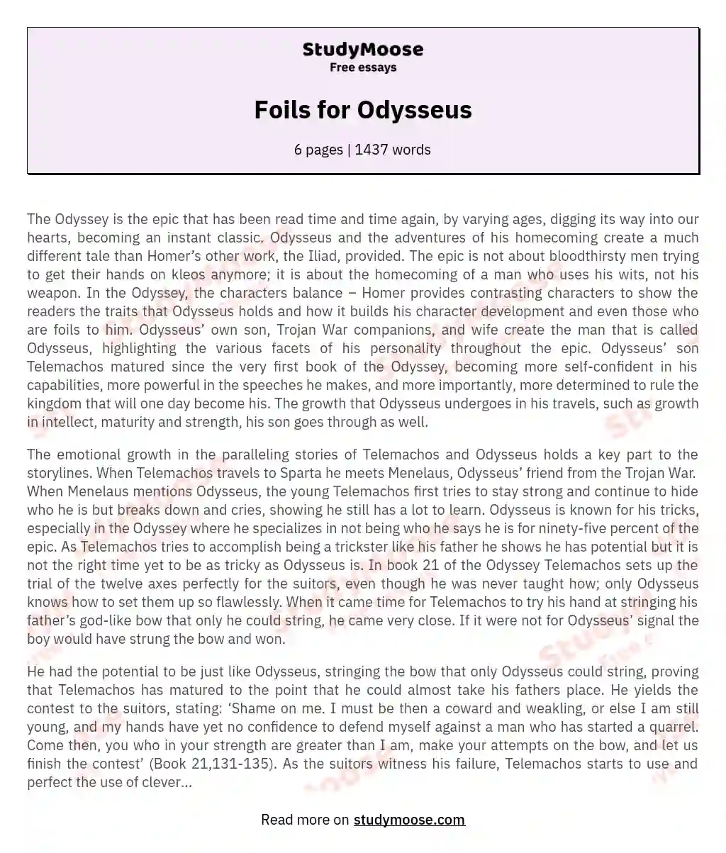 Foils for Odysseus essay