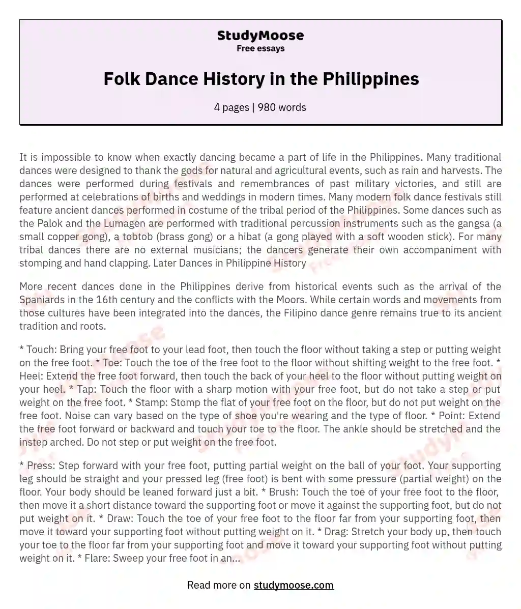 Folk Dance History in the Philippines essay