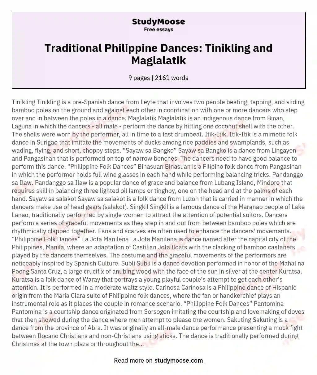 Traditional Philippine Dances: Tinikling and Maglalatik essay