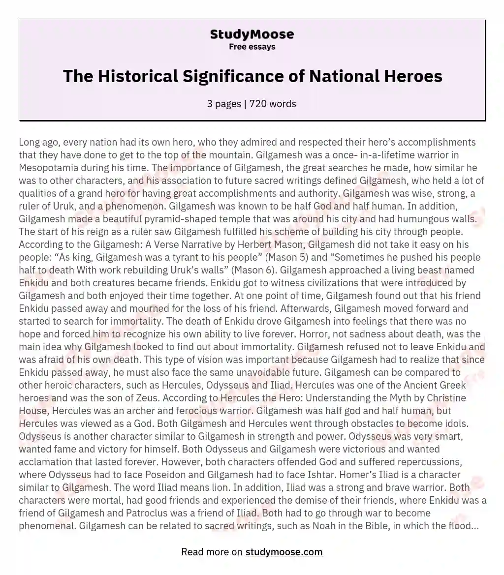 The Historical Significance of National Heroes essay