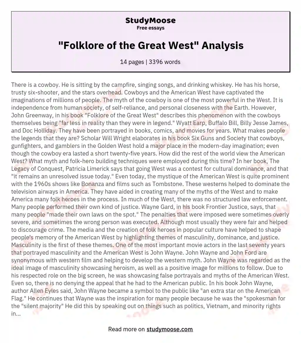 "Folklore of the Great West" Analysis essay