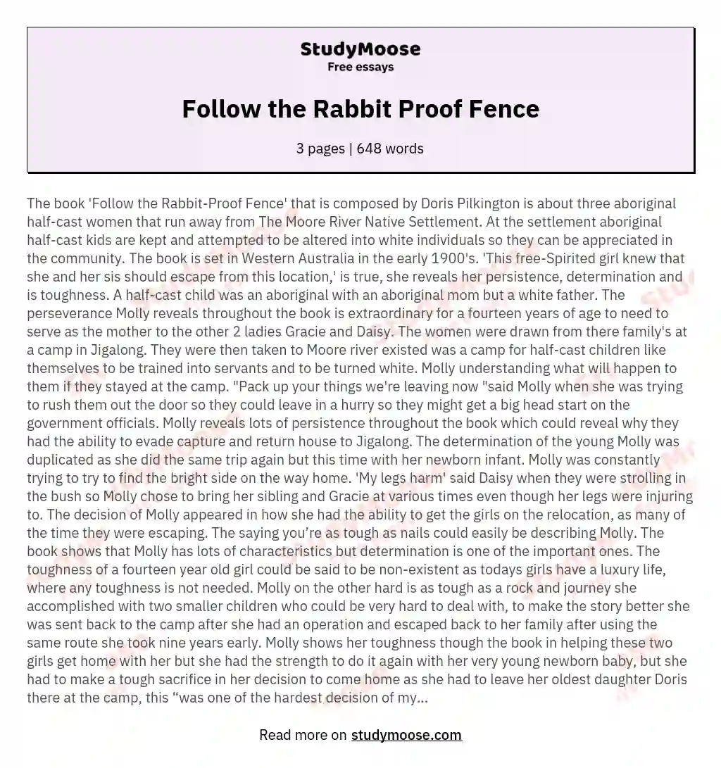 Follow the Rabbit Proof Fence essay
