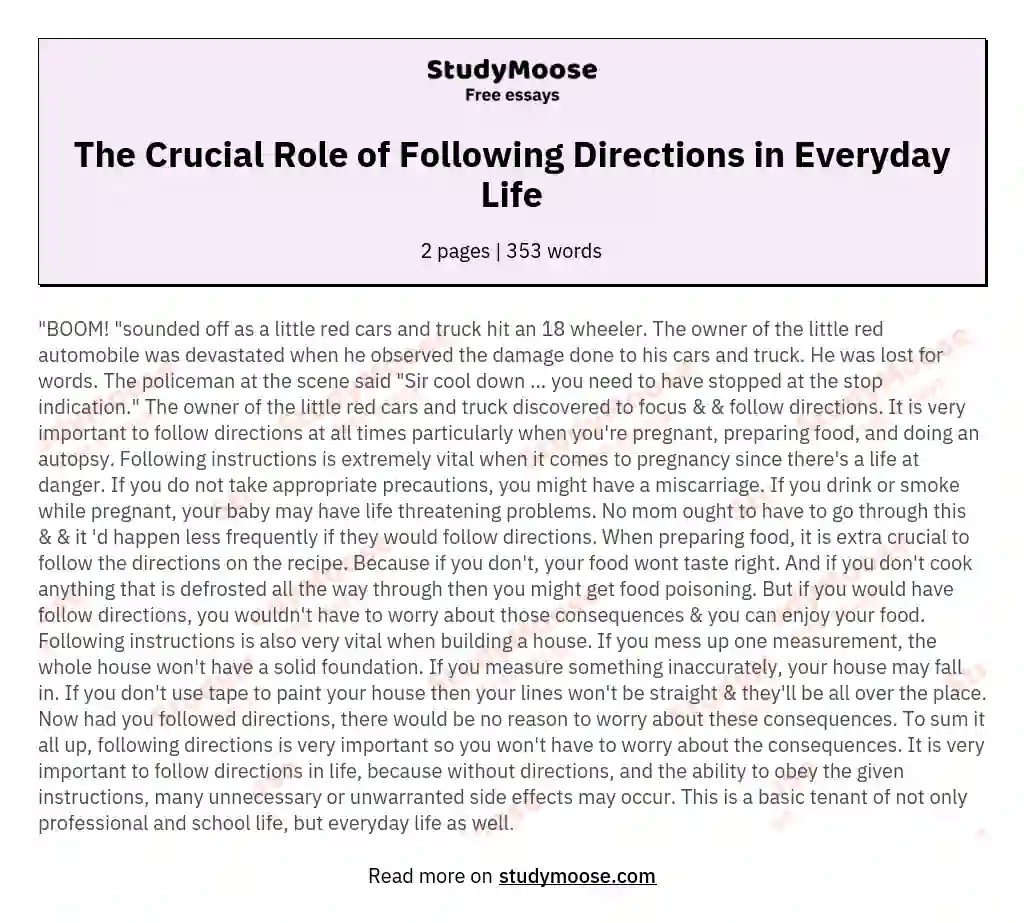 The Crucial Role of Following Directions in Everyday Life essay