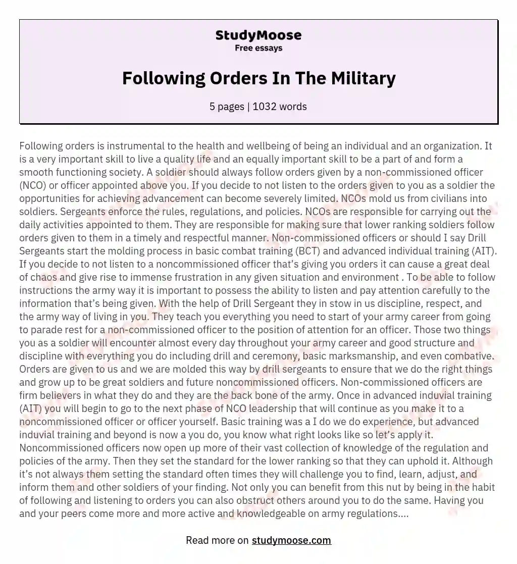 Following Orders In The Military essay
