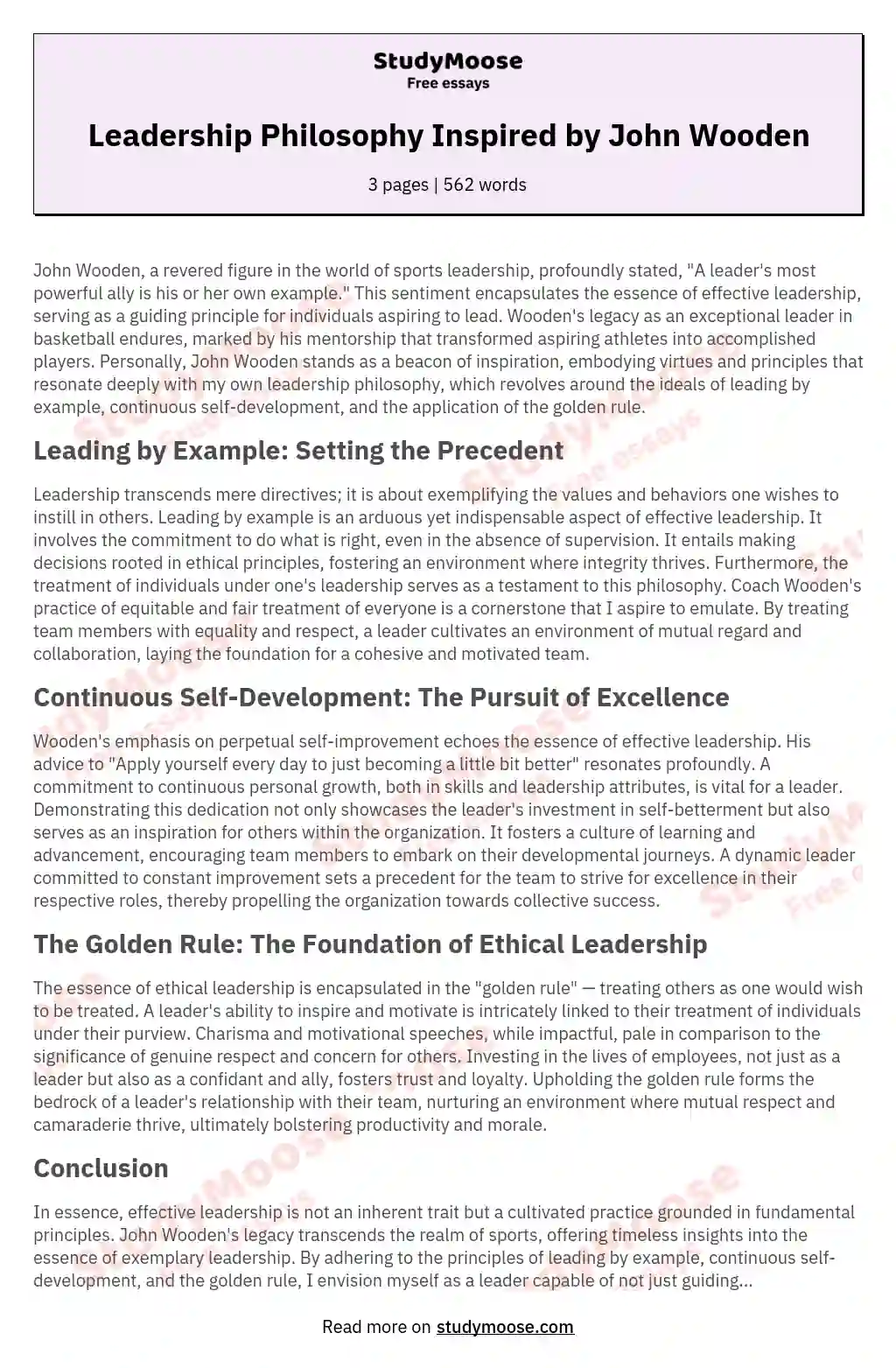 Leadership Philosophy Inspired by John Wooden essay