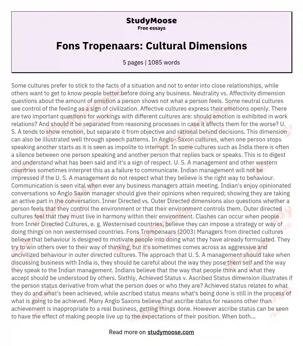 Fons Tropenaars: Cultural Dimensions
