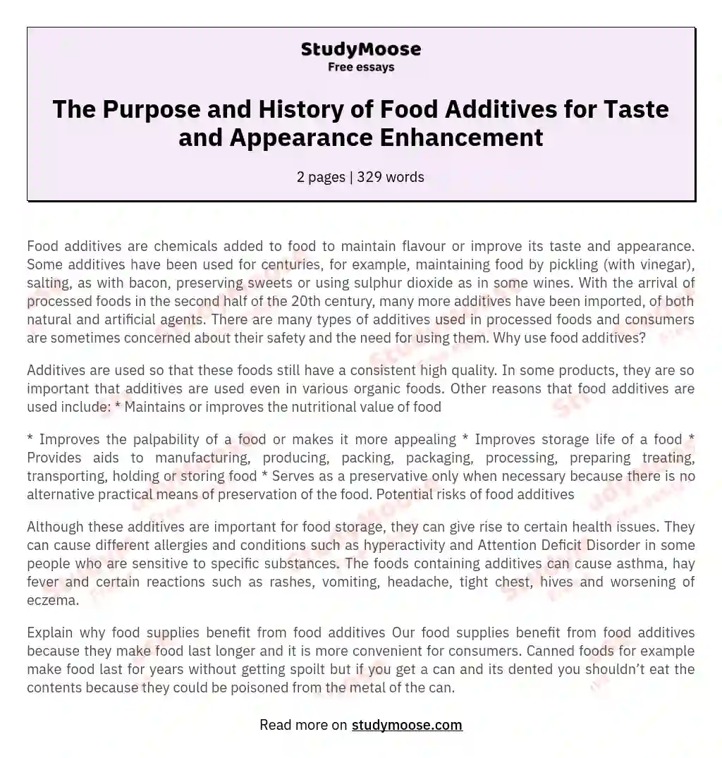 The Purpose and History of Food Additives for Taste and Appearance Enhancement essay