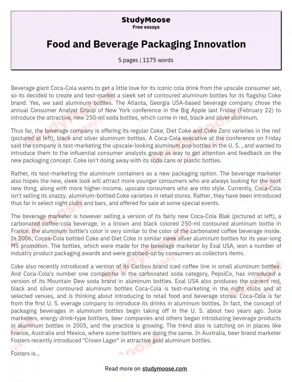 Food and Beverage Packaging Innovation essay