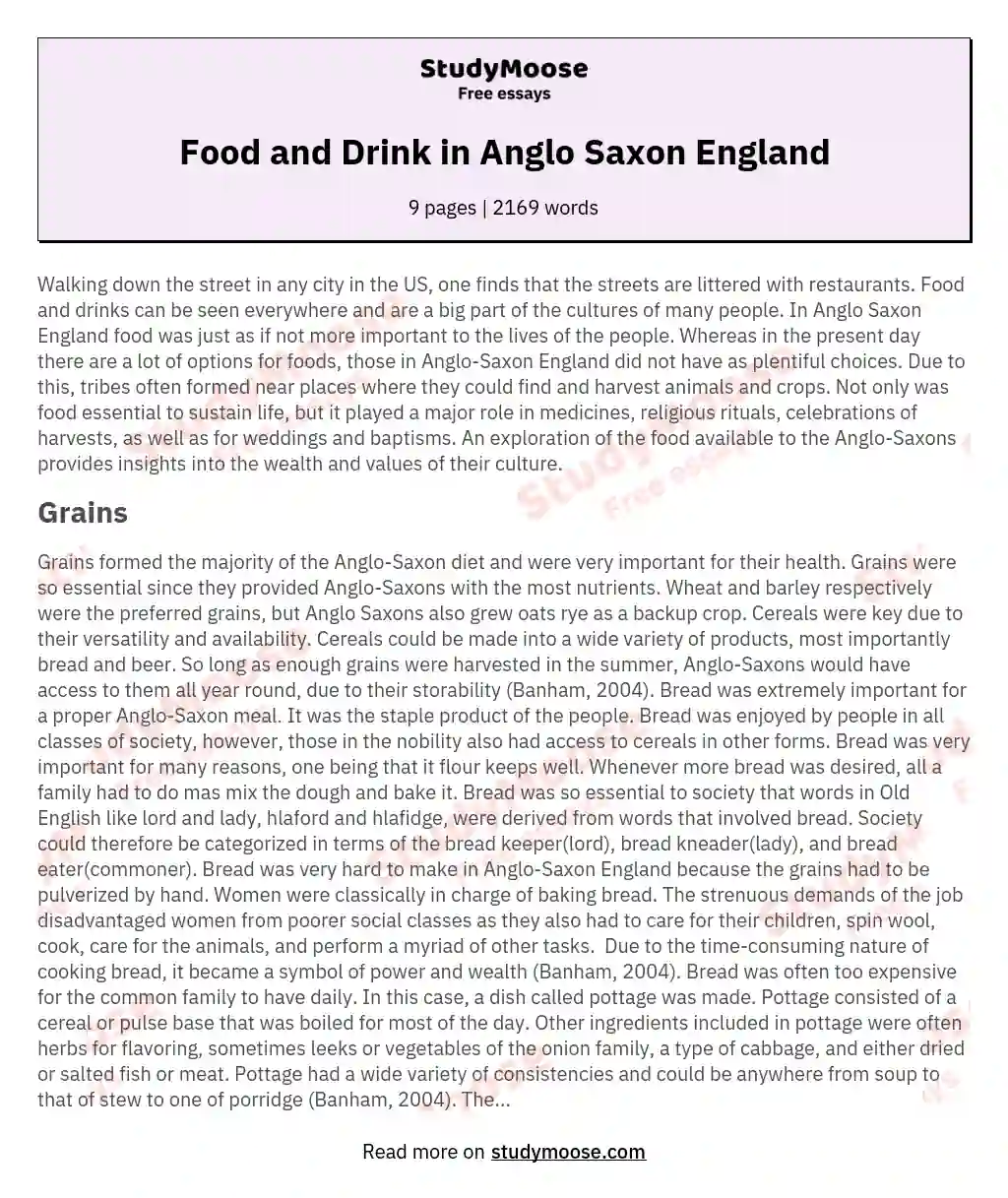 Food and Drink in Anglo Saxon England essay