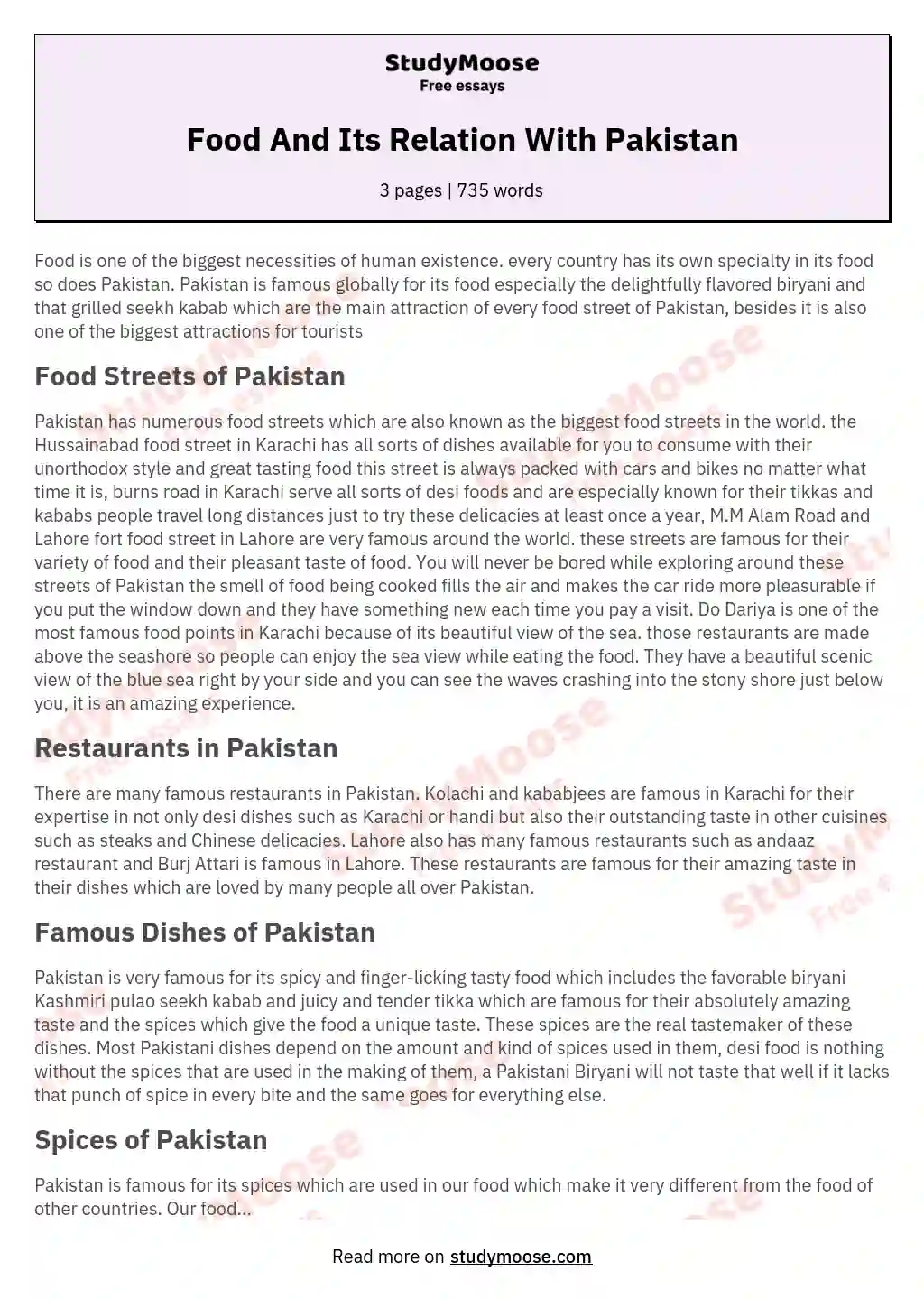 Food And Its Relation With Pakistan