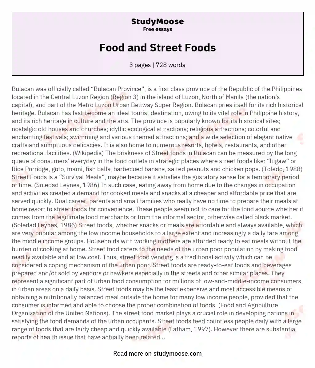 Food and Street Foods essay
