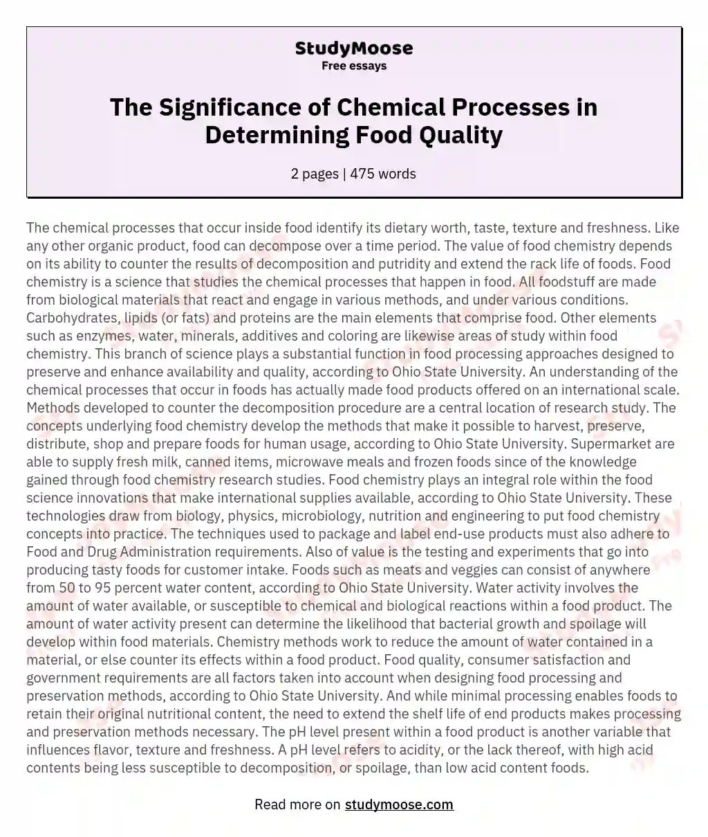 The Significance of Chemical Processes in Determining Food Quality essay