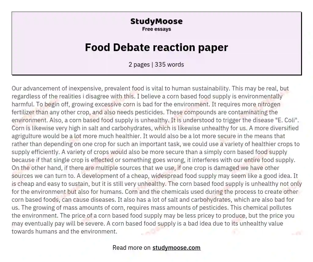 Food Debate reaction paper essay