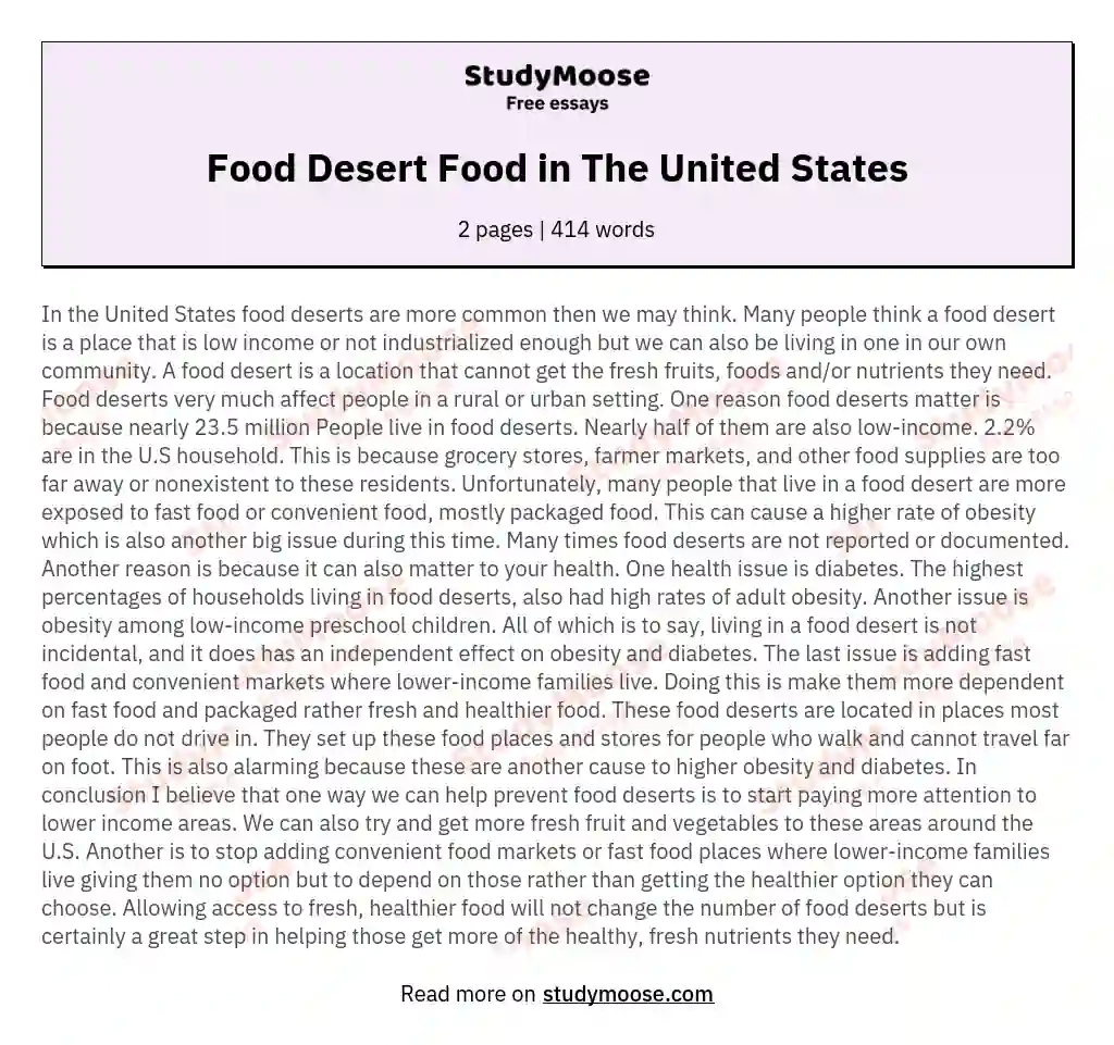 Food Desert Food in The United States essay