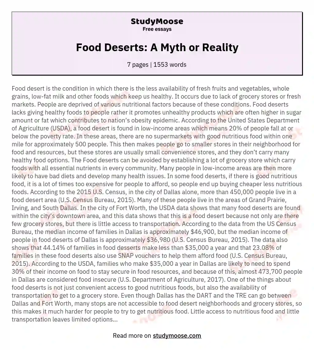 Food Deserts: A Myth or Reality essay