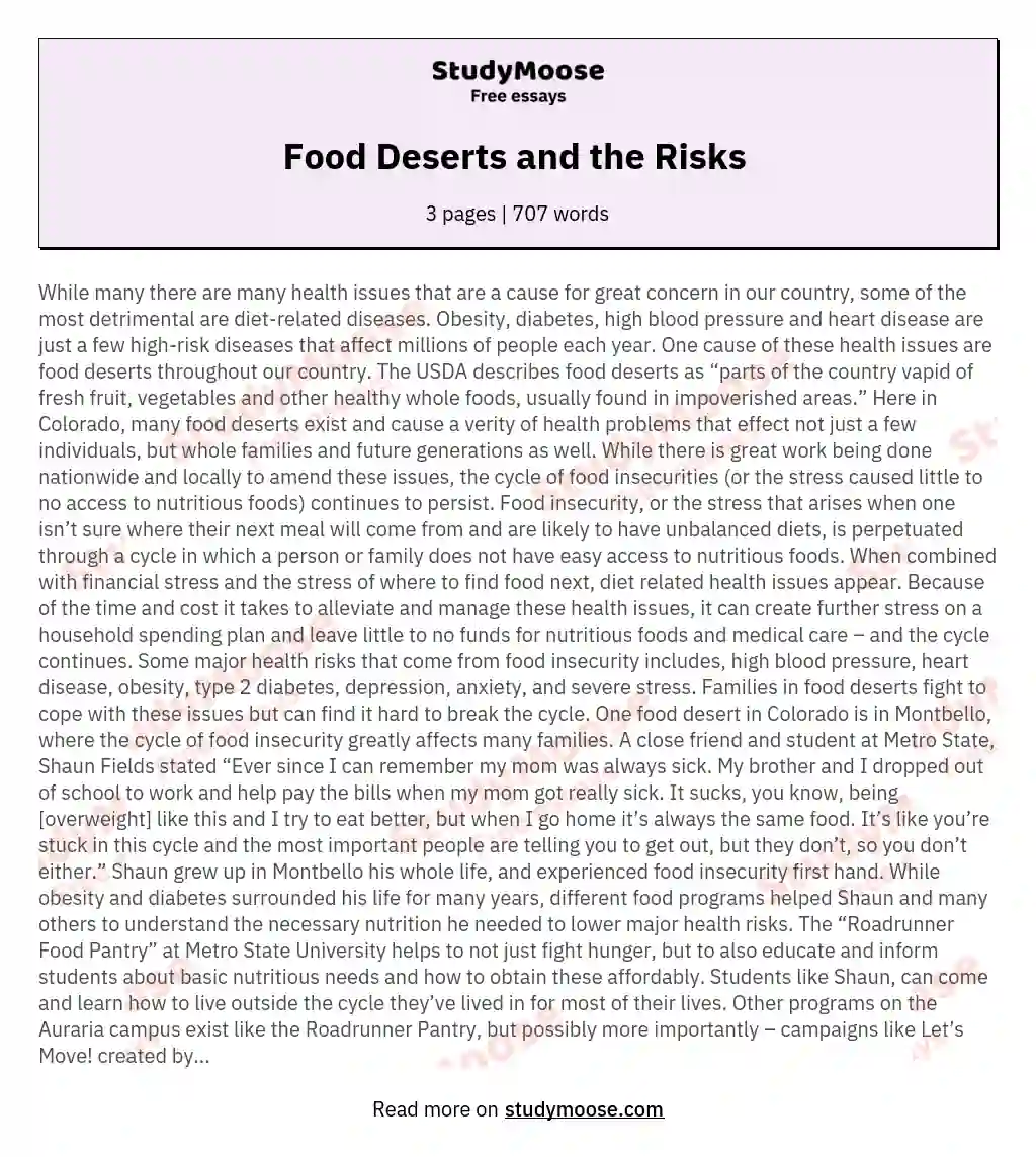 Food Deserts and the Risks  essay