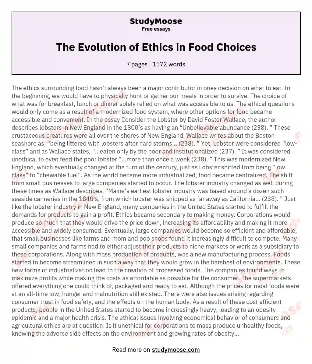 The Evolution of Ethics in Food Choices essay