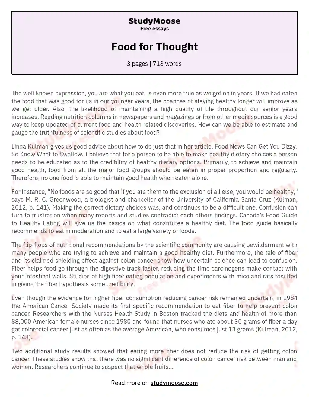 Food for Thought essay